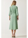 Happiness İstanbul Women's Almond Green Belted Shirt Dress