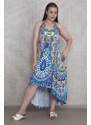 Şans Women's Plus Size Multicolored Multicolored Dress with Decollete