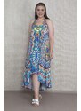 Şans Women's Plus Size Multicolored Multicolored Dress with Decollete