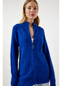 Happiness İstanbul Women's Dark Blue Zippered Knitwear Cardigan