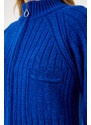 Happiness İstanbul Women's Dark Blue Zippered Knitwear Cardigan