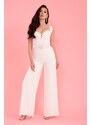 Carmen Ecru Crepe Belted Long Jumpsuit