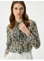 Koton Chiffon Blouse Long Sleeve Snakeskin Patterned Frilly