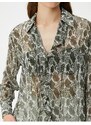 Koton Chiffon Blouse Long Sleeve Snakeskin Patterned Frilly