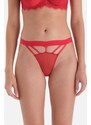 Dagi Red String Detailed Fishnet Brazilian Panties