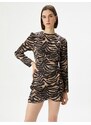 Koton Mini Satin Dress Leopard Pattern Long Sleeve