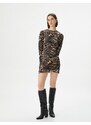 Koton Mini Satin Dress Leopard Pattern Long Sleeve