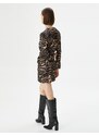 Koton Mini Satin Dress Leopard Pattern Long Sleeve