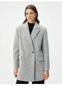 Koton Double Breasted Coat Buttoned Pocket Detailed