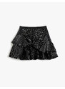 Koton Velvet Mini Skirt Frilled Shiny Elastic Waist