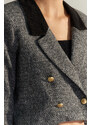 Trendyol Gray Premium Crop Button Detailed Woven Blazer Jacket