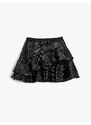 Koton Velvet Mini Skirt Frilled Shiny Elastic Waist