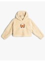Koton Plush Hooded Sweatshirt Butterfly Embroidered Long Sleeve
