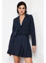 Trendyol Navy Blue Pocket Detailed Crop Woven Blazer Jacket