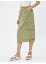 Koton Parachute Skirt Midi Large Pockets with Stopper Detail.