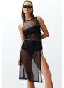 Trendyol Black Fitted Maxi Knitted Cut Out/Window Mesh Beach Dress