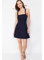 Trendyol Navy Blue A-line Square Collar Strap Detailed Mini Woven Dress