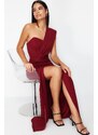 Trendyol Burgundy Straight Regular Woven Evening Dress & Graduation Dress