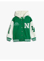 Koton Hooded College Jacket Racked Appliqued Detailed Pockets Color Contrast