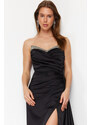 Trendyol Black Stone Accessory Detail Long Woven Elegant Evening Dress