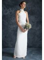 Trendyol Bridal White Rose Detailed Elegant Evening Dress