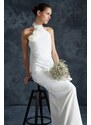 Trendyol Bridal White Rose Detailed Elegant Evening Dress