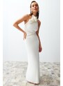 Trendyol Bridal White Rose Detailed Elegant Evening Dress