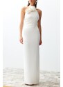 Trendyol Bridal White Rose Detailed Elegant Evening Dress