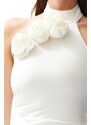 Trendyol Bridal White Rose Detailed Elegant Evening Dress