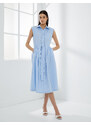 Koton Shirt Dress Belted Pleated Buttoned Sleeveless Midi Length Cotton