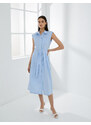 Koton Shirt Dress Belted Pleated Buttoned Sleeveless Midi Length Cotton