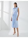 Koton Shirt Dress Belted Pleated Buttoned Sleeveless Midi Length Cotton