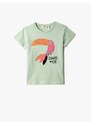 Koton Parrot Embroidered Sequins T-Shirt Short Sleeved Crew Neck Cotton