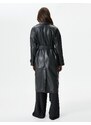 Koton Faux Leather Trench Coat Belted Buttoned Double Breasted