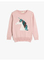 Koton Unicorn Sweater Long Sleeve Crew Neck Sequin Embroidered