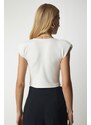 Happiness İstanbul Women's White Slightly Decollete Crop Blouse
