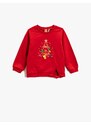 Koton Sweatshirt Christmas Themed Pompom Detail Silvery Crew Neck