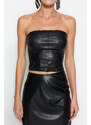 Trendyol Black Crop Faux Leather Bustier