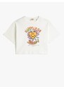 Koton Oversized Crop T-Shirt with Printed Short Sleeves Crew Neck