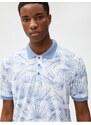 Koton Polo Neck T-Shirt with Leaf Print and Buttons in a Slim Fit