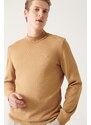 Avva Men's Beige Half Turtleneck Wool Blended Regular Fit Knitwear Sweater