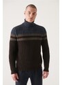 Avva Men's Brown Full Turtleneck Block Colored Regular Fit Woolen Sweater