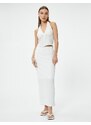 Koton Pencil Skirt Maxi Length High Waist Textured Slit Lined