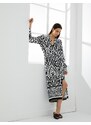 Koton Ethnic Patterned Midi Shirt Dress Belted Button Long Sleeve