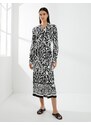 Koton Ethnic Patterned Midi Shirt Dress Belted Button Long Sleeve