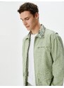 Koton Washed Denim Jacket Camouflage Collar Pocket Detailed Zipper