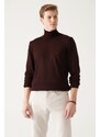 Avva Men's Burgundy Full Turtleneck Wool Blended Regular Fit Knitwear Sweater