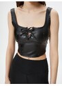 Koton Faux Leather Look Sports Bra Cupless Lace Up Square Neck Tight Fit