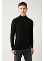 Avva Men's Black Knitwear Sweater Half Turtleneck Front Textured Cotton Regular Fit