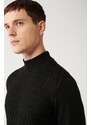 Avva Men's Black Knitwear Sweater Half Turtleneck Front Textured Cotton Regular Fit